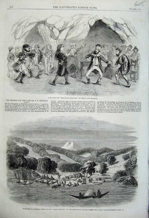 Old Antique Print 1860 Drury Lane Theatre Enchanted Isle Gardiner Woolya 19th