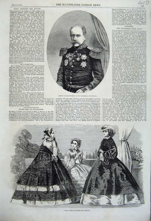 Original Old Antique Print 1860 Count Gyldenstolpe Marshal Sweden Paris Fashion