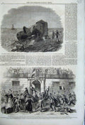 Original Old Antique Print 1860 Railway Train Granton Scotland Castellamare War