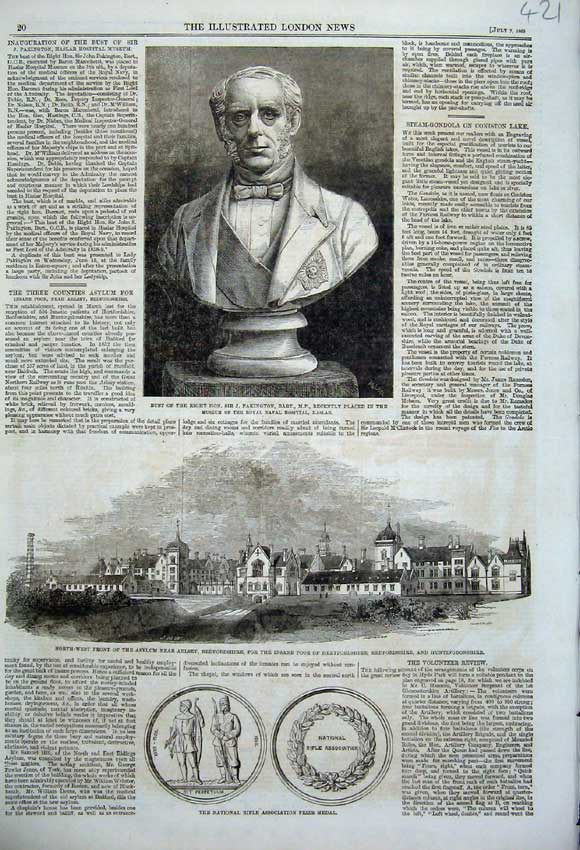 Original Old Antique Print 1860 Bust Sir Pakington Bart Rifle Association Medal