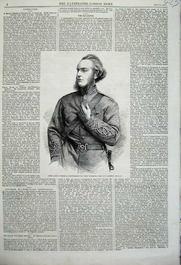 Original Old Antique Print 1860 Portrait Lord Elcho Army Sier John Watkins 19th