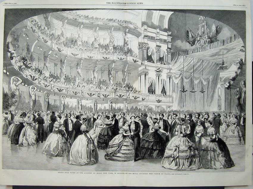 Original Old Antique Print 1860 Ball Academy Music New York Prince Wales Dance
