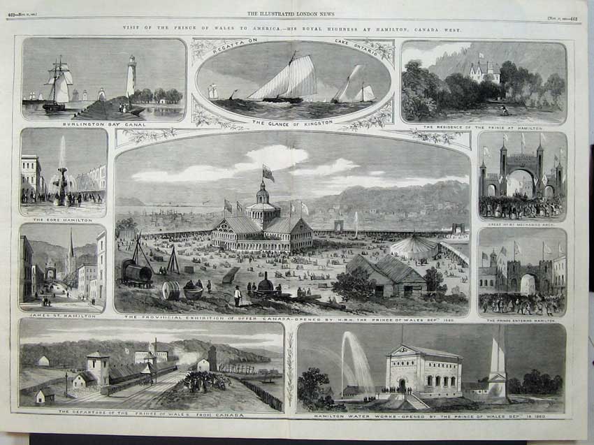 Old Antique Print 1860 Prince Wales Canada Burlinton Bay Core Hamilton 19th