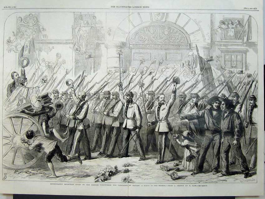 Old Antique Print War 1860 Reception British Volunteers Garibaldi Naples 19th