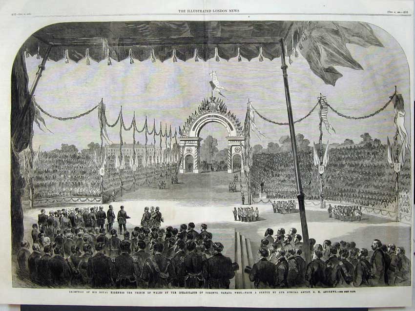 Antique Old Print 1860 Reception Prince Wales Toronto Canada Army Andrews 19th