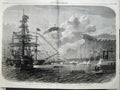 Antique Old Print 1860 Prince Wales Sail Ship Landing Quebec Canada Flags 19th