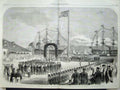 Antique Old Print 1860 Prince Wales North America Halifax Ships Army Flag 19th