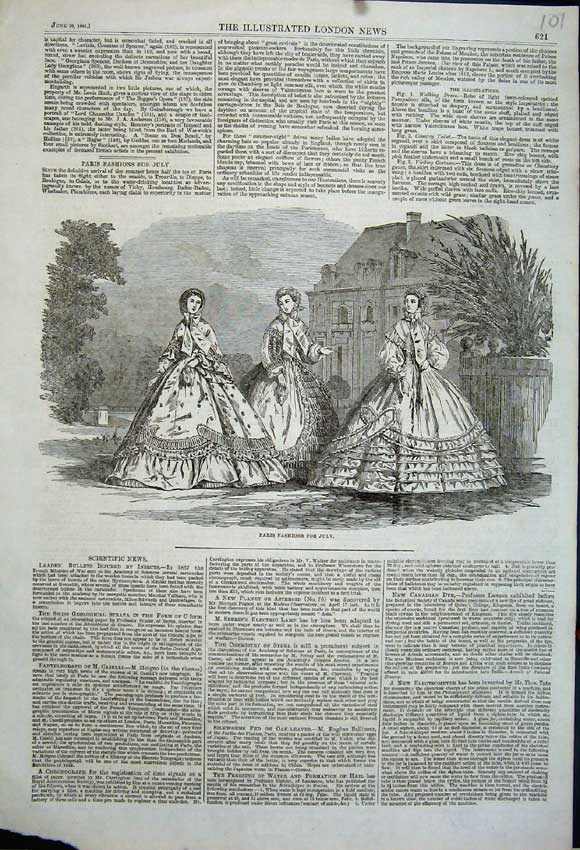 Original Old Antique Print 1861 Paris Fashion July Womens Dresses Victorian