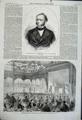 Original Old Antique Print 1861 Dinner Society Arts Crystal Palace Mr Braidwood