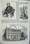Original Old Antique Print 1861 Training College Stockwell Lord Campbell Church