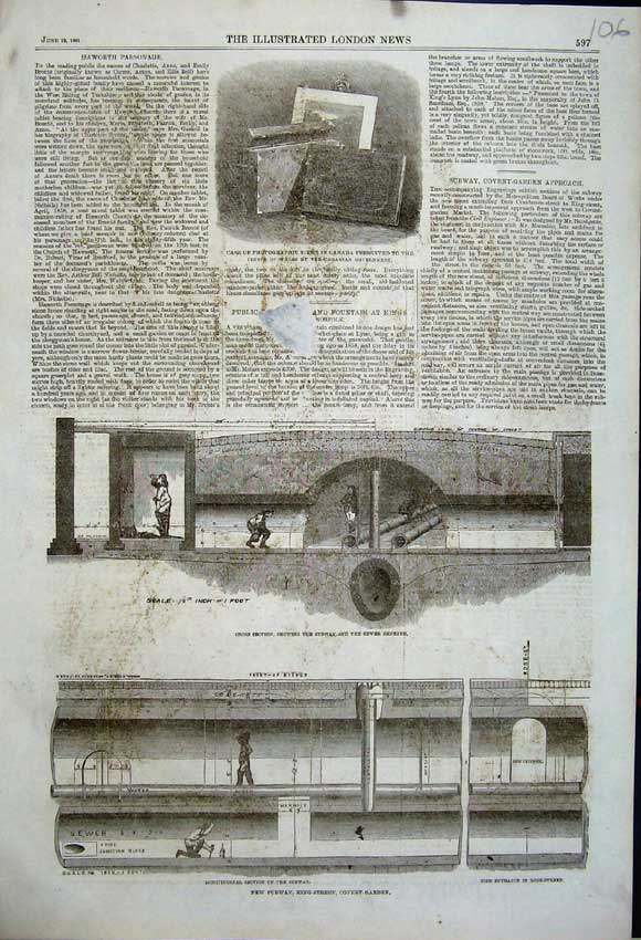 Original Old Antique Print 1861 Subway Covent Garden Sewer London Prince Wales