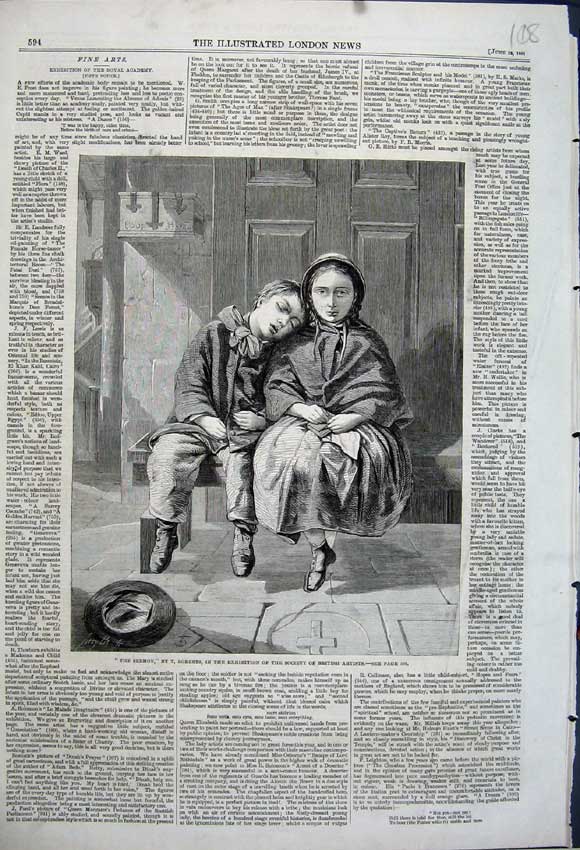Old Antique Print 1861 The Sermon Roberts Exhibition Society Artist Child 19th