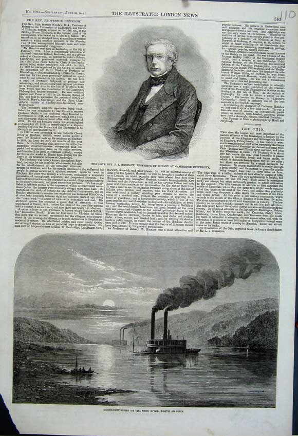 Original Old Antique Print 1861 Rev Henslow Botany Cambridge Ohio River America