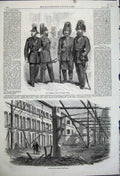 Old Antique Print 1861 Ruins Surrey Music Hall Uniform Surrey Rifles Men 19th