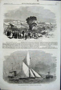 Original Old Antique Print 1861 Thames Yacht Match Truro Bath Agricultural Show