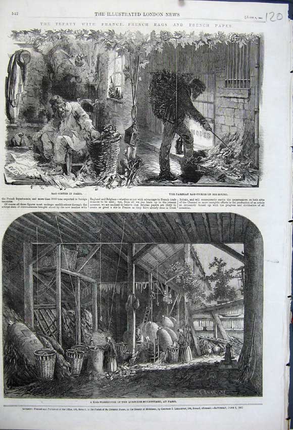 Old Antique Print 1861 Warehouse Mouffetard Paris Bag Picker Sorter Men 19th