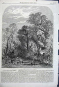 Original Old Antique Print 1861 Country Scene Watercress Gathering Lake Read
