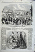 Original Old Antique Print 1861 Paris Fashion Great Northern Railway Station