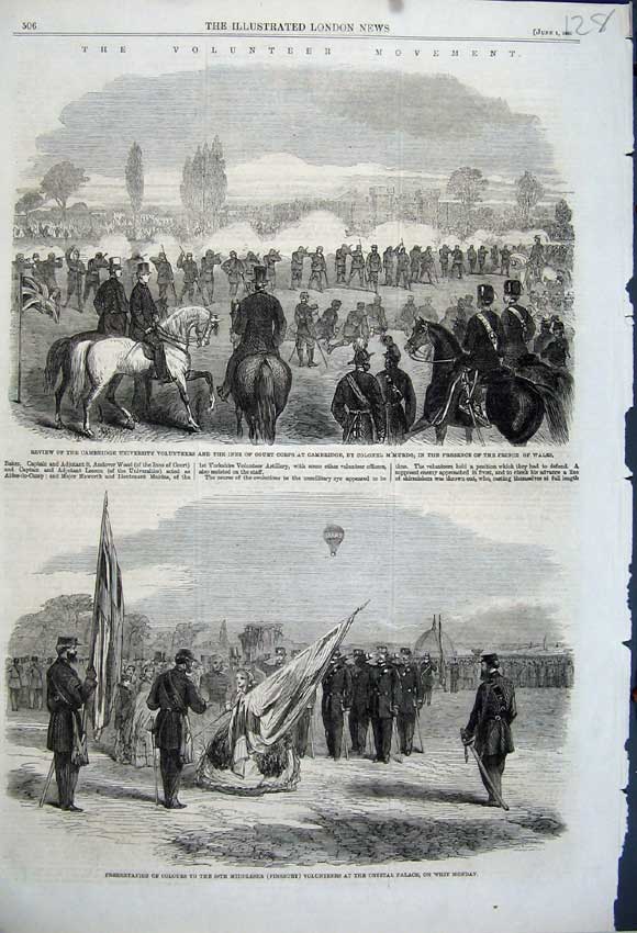 Old Antique Print Middlesex Volunteers Crystal Palace 1861 Prince Wales 19th