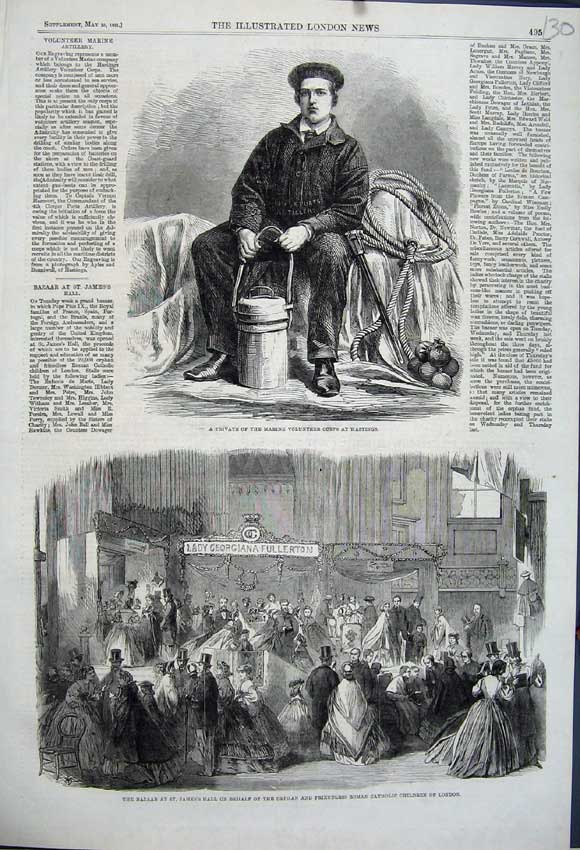 Old Antique Print 1861 Bazaar James Hall Orphan Catholic Children Marine 19th