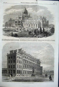 Original Old Antique Print 1861 Palace Hotel Buckingham Gate Industry Amsterdam