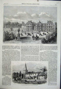 Old Antique Print 1861 Palace French Senate Luxembourg Madingley Church 19th