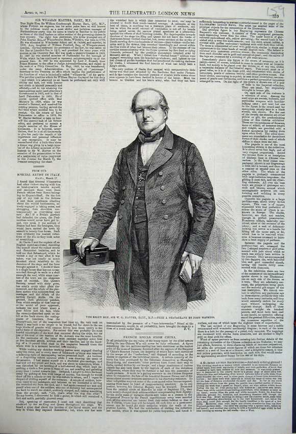 Old Antique Print 1861 Portrait Right Hon. Sir Hayter Bart John Watkins 19th