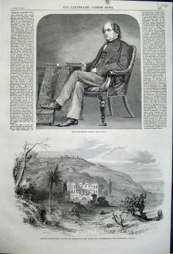 Old Antique Print 1861 George Jackson Maison Chauve Algiers Cobden House 19th