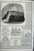 Original Old Antique Print 1861 Coffin Royal Highness Duchess Kent Arms Royal