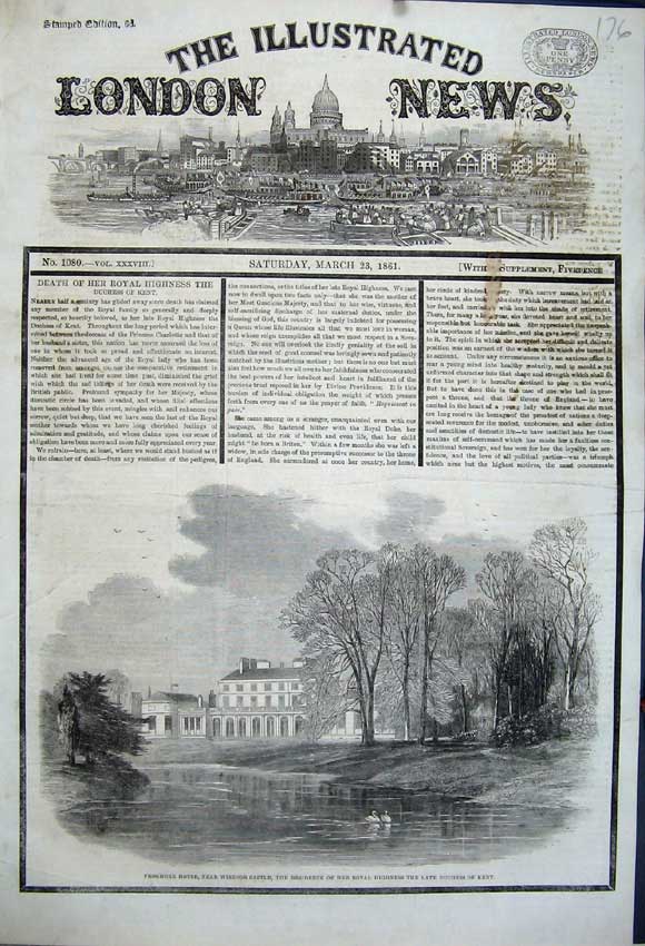 Old Antique Print 1861 Frogmore House Windsor Castle Duchess Kent Swans 19th
