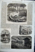 Old Antique Print 1861 Bear-Pit Switzerland Railway Station America Eton 19th