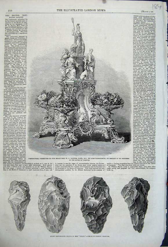 Old Antique Print 1861 Flint Implements Drift Testimonial Hayter Commons 19th