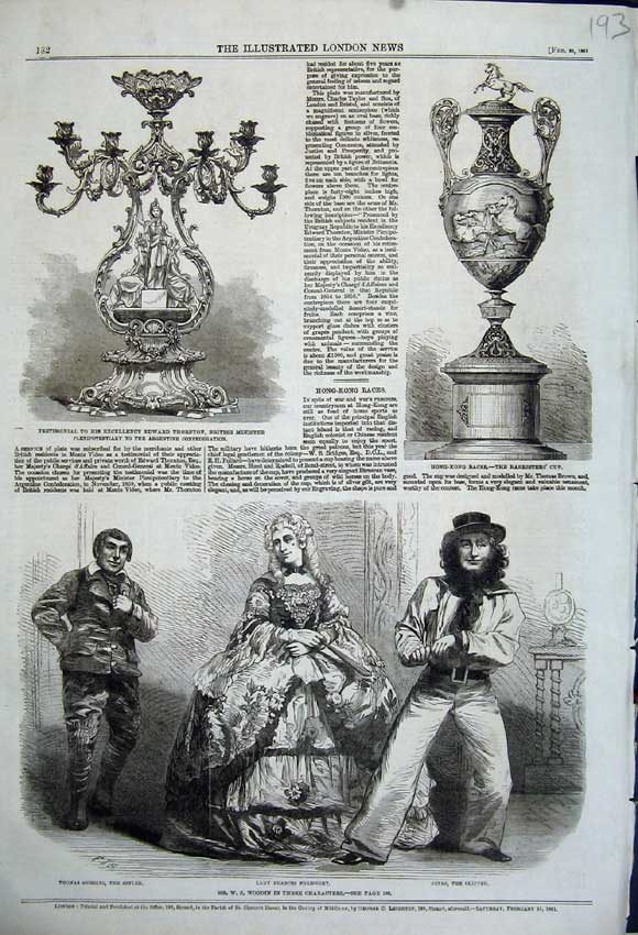 Original Old Antique Print 1861 Theatre Woodin Barrister Cup Edward Thornton