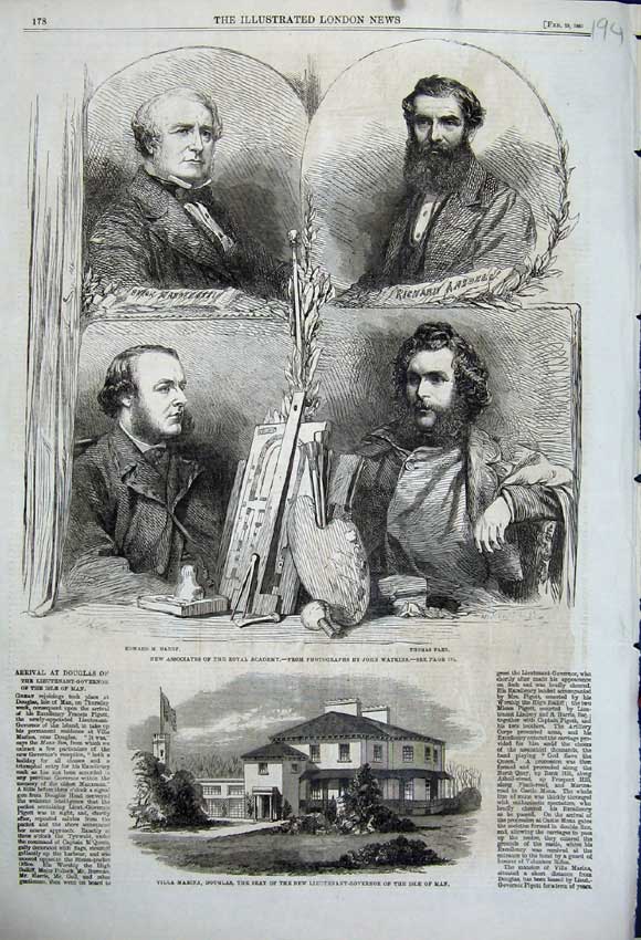 Old Antique Print Marina Douglas Governor Isle Man 1861 Royal Academy Men 19th