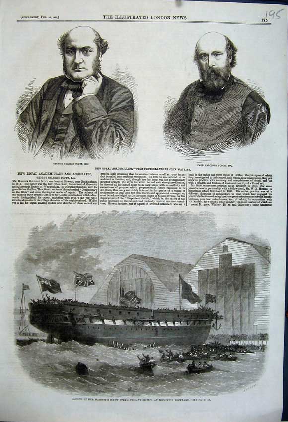 Original Old Antique Print 1861 Ship Bristol Queen Academicians Falconer Scott