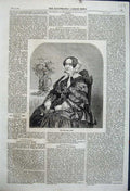 Original Old Antique Print Portrait Lady Mrs Gore Sitting Chair 1861 Victorian