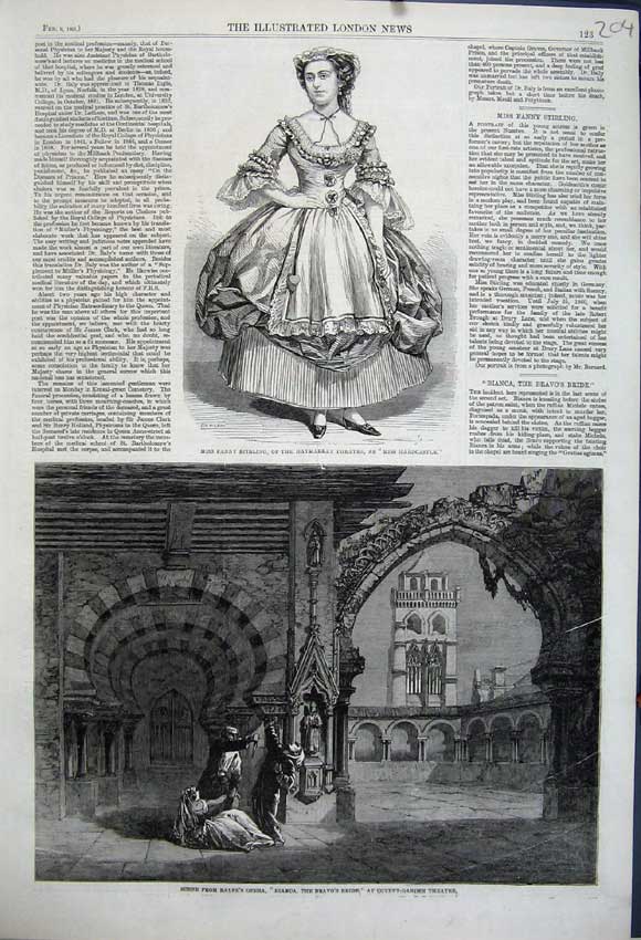 Old Antique Print 1861 Fanny Stirling Theatre Opera Bianca Covent Garden 19th