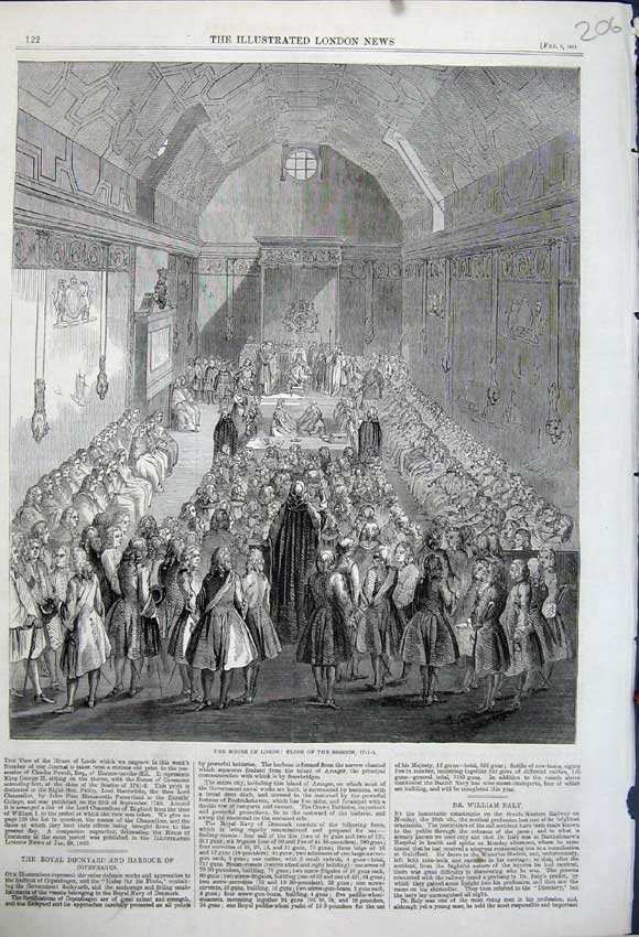 Old Antique Print 1861 Interior House Lords Session Close Parliament M. P 19th