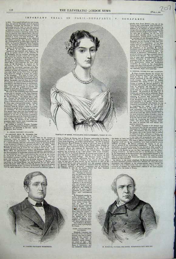 Old Antique Print Portrait Madame Bonaparte Jerome Berryer Napoleon 1861 19th