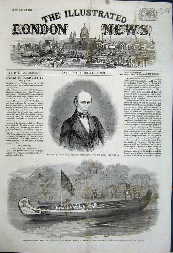 Old Antique Print 1861 Portrait Dr Baly Queen Canoe Prince Wales Hudson 19th