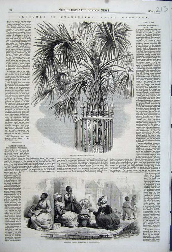 Old Antique Print 1861 Charleston Palmetto Selling Sweet Potatoes Street 19th