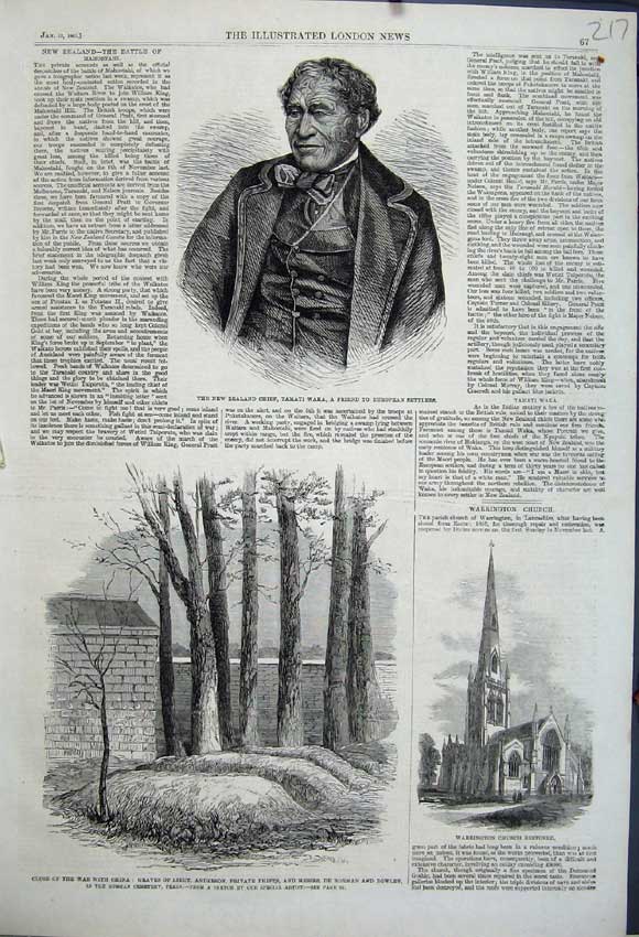 Old Antique Print 1861 Tamati Waka Warrington Church War China Anderson 19th