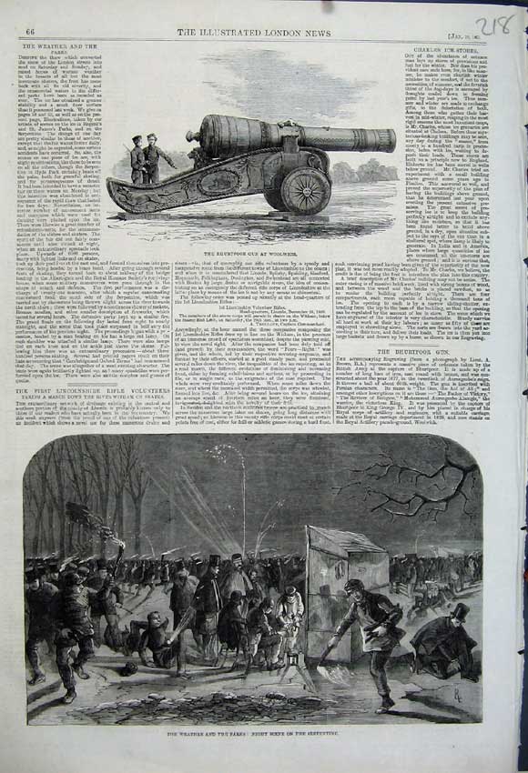 Old Antique Print Bhurtpoor Gun Woolwich 1861 Night Scene Serpentine Park 19th