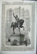 Old Antique Print 1861 Statue Richard Coeur Lion Palace Yard Westminster 19th