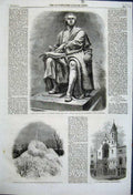 Old Antique Print 1861 Statue General Boyle Trinity Chapel Ice Fountain 19th