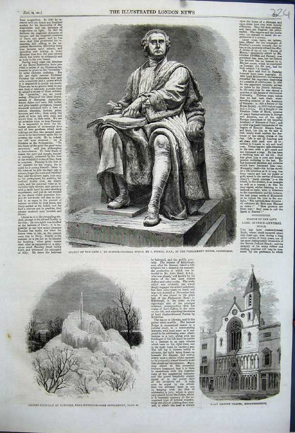 Old Antique Print 1861 Statue General Boyle Trinity Chapel Ice Fountain 19th
