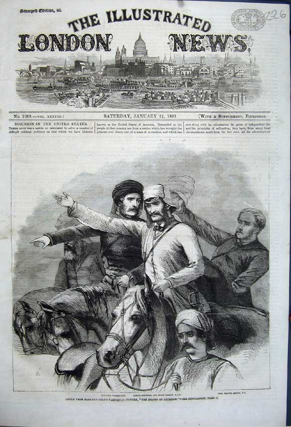 Original Old Antique Print 1861 Colonel Greathed Hope Grant Major Anson Horse