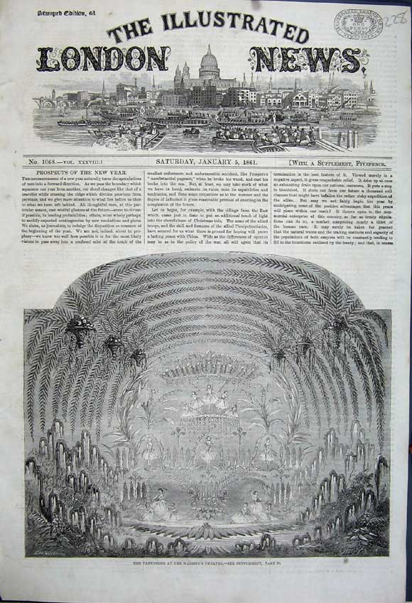 Original Old Antique Print 1861 Scene Pantomime Her Majesty'S Theatre Christmas