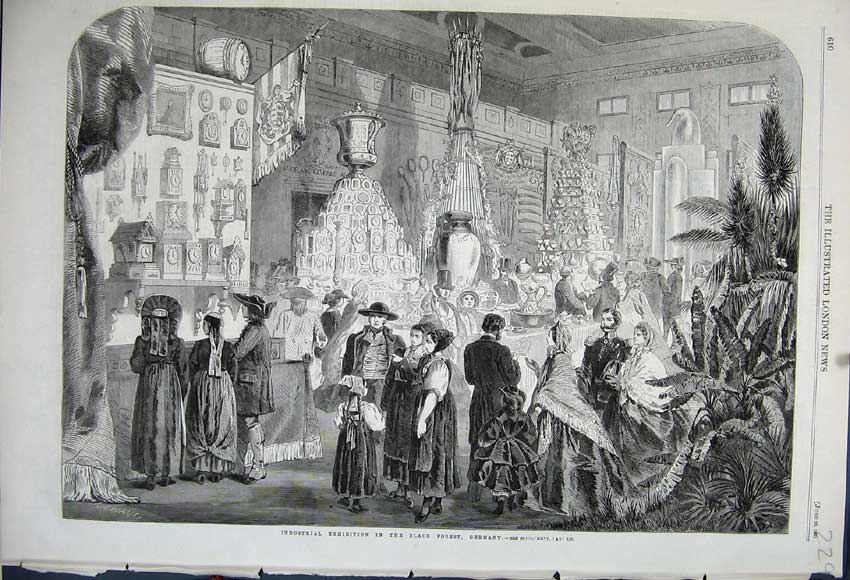 Old Antique Print 1861 Industrial Exhibition Black Forest Germany People 19th