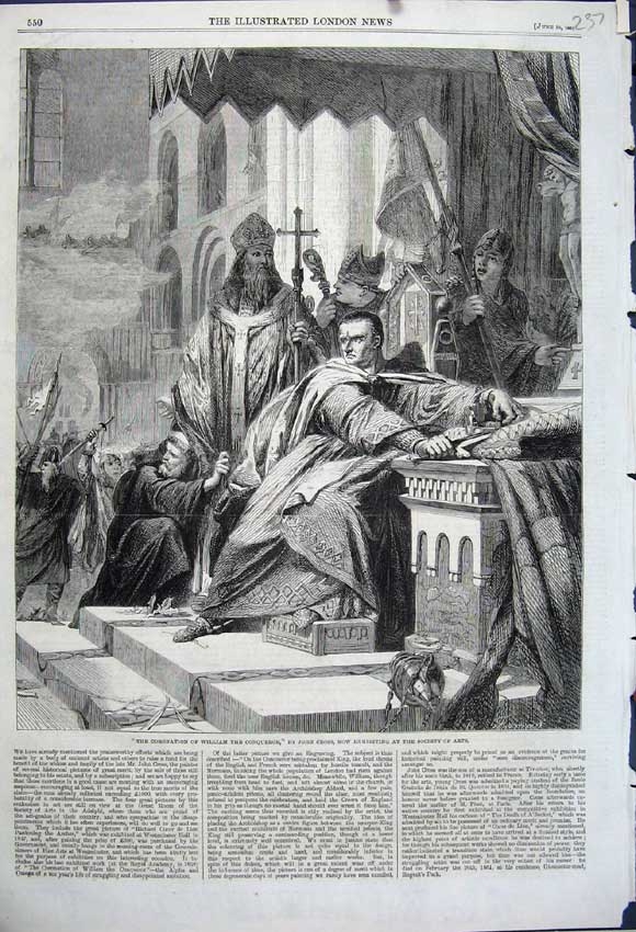 Original Old Antique Print 1861 Coronation William Conqueror John Cross Art